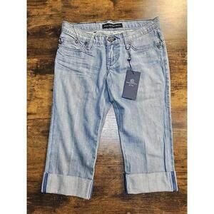 Rock & Republic Jeans NWT Womens Stretch Capri Low Rise Light Wash Fade Cuffed